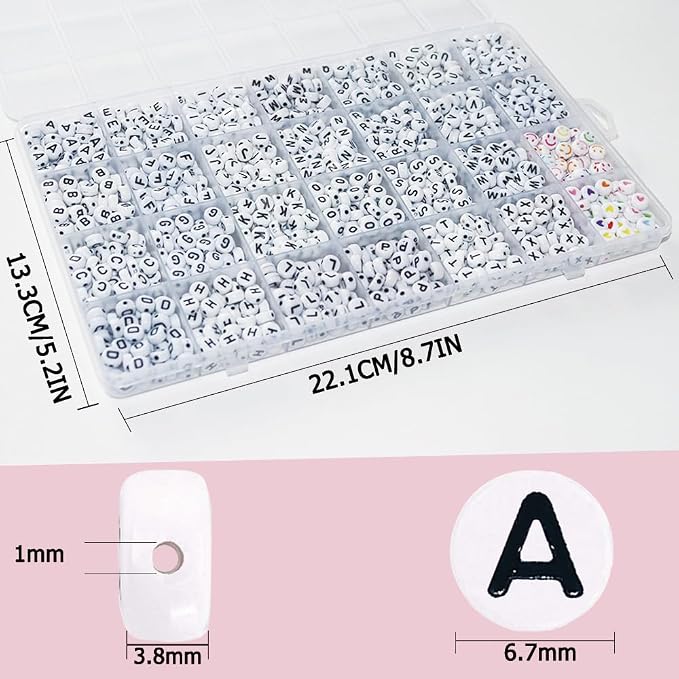 YMSDZHL Alphabet Beads A-Z 1300+Pcs Letter Beads, Acrylic 4x7mm Round Letter - Image 4