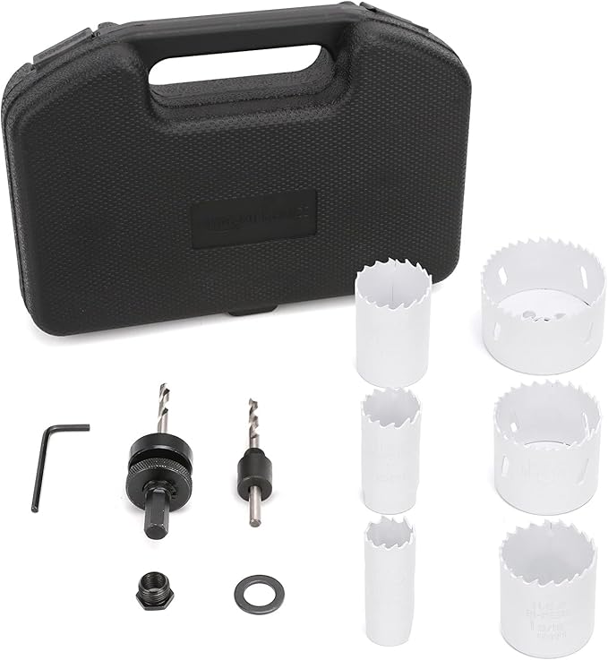 Amazon Basics 9-Piece Bi-Metal High Speed Steel Hole Saw Kit with Carrying Case, 25/32" to 2-11/16”, Black