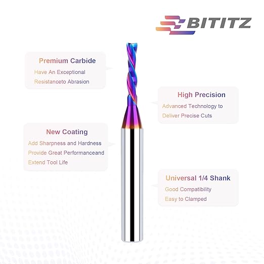 2PCS Downcut Spiral Router Bit 1/4 Inch Shank 1/8 Inch Cutting Diameter 1/2 Inch Cutting Length with Extra Long Life Coating CNC Router Bits End Mill for Wood Cutting, Slot Mortise, Engraving