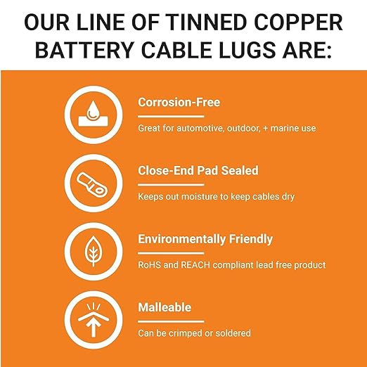 SELTERM 10pcs - 4 Awg - 5/16" Stud - Battery Lugs - Ring Terminal Connectors | with 12pcs 3:1 Black & Red Heat Shrink Tubing with Adhesive | Heavy Duty Battery Cable Ends - Tinned Copper Wire Lugs Kit