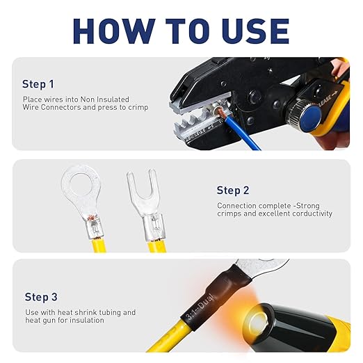 haisstronica Non Insulated Wire Connectors Kit 360 PCS - AWG 22-10 Tinned Copper Electrical Crimp Terminals with 3:1 Heat Shrink Tubing for Automotive, Marine, Industrial Wiring