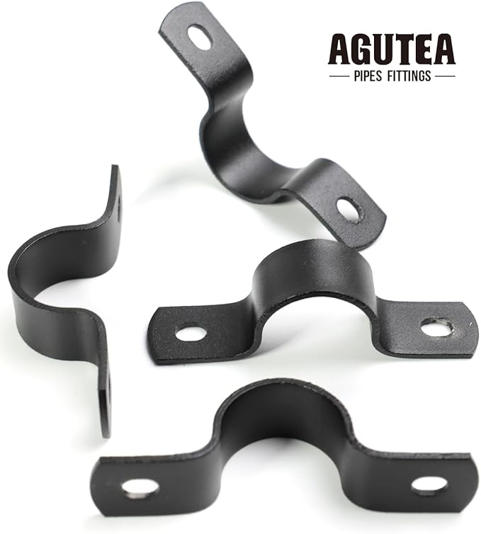 Black Durable U-Clamps Metal Pipe Clamps Double Hole Double Hole Pipe Strap DIY U-Bracket (Pack of 6) (1/2 INCH)