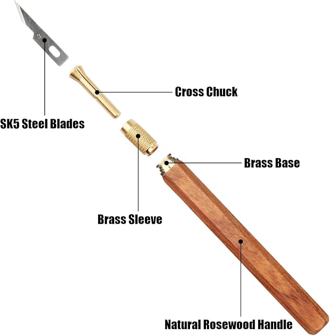 TOOLCOOL Precision Craft Knife Exacto Knife Hobby Knife Set Wooden Handle - Image 3
