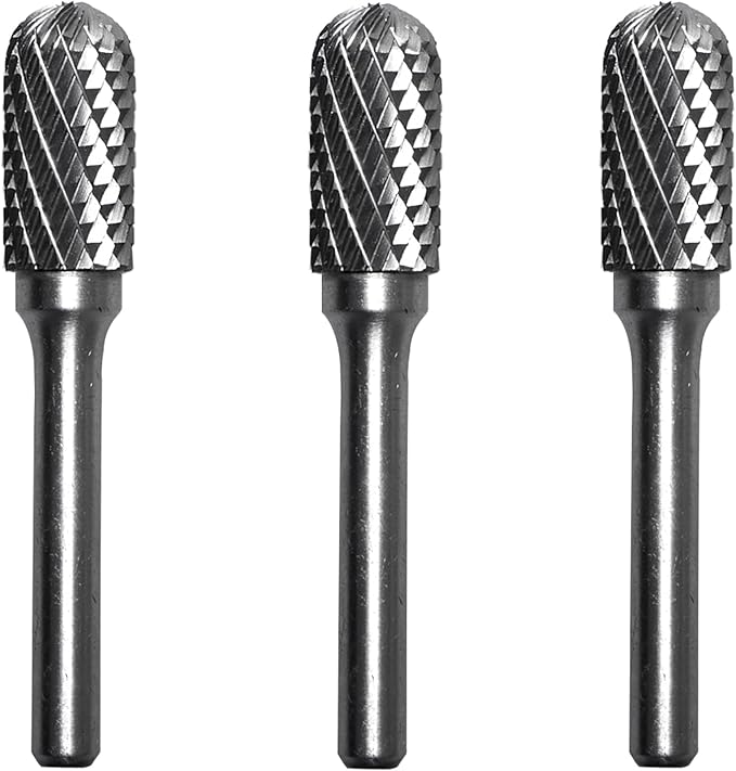 Carbide Burr Set 1/4" Shank SC-3 Die Grinder Bits Tungsten Double Cut Burr Bits (3/8" Cutter Dia X 0.80" Cutter Length) for Die Grinder Kits Metal Grinding Drilling Polishing (3pcs)