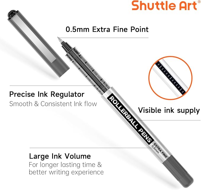 Shuttle Art RollerBall Pens, 25 Pack Fine Point Roller Ball Pens, 0.5mm Liquid - Image 2