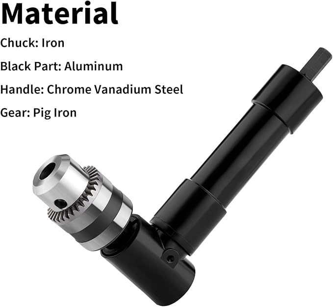 OCGIG Cordless Right Angle Drill 1-10mm Attachment Adapter 90 Degree Handle Chuck 3/8" Keyed Extension Drilling Tool
