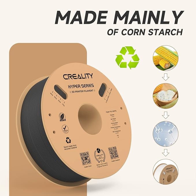 Official Creality Hyper PLA Filament 1.75mm, High Speed PLA 30-600mm/s Rapid 3D Printer Filament, Dimensional Accuracy +/-0.02mm, Fit Most FDM 3D Printers, 1KG(2.2lbs) Spool Black