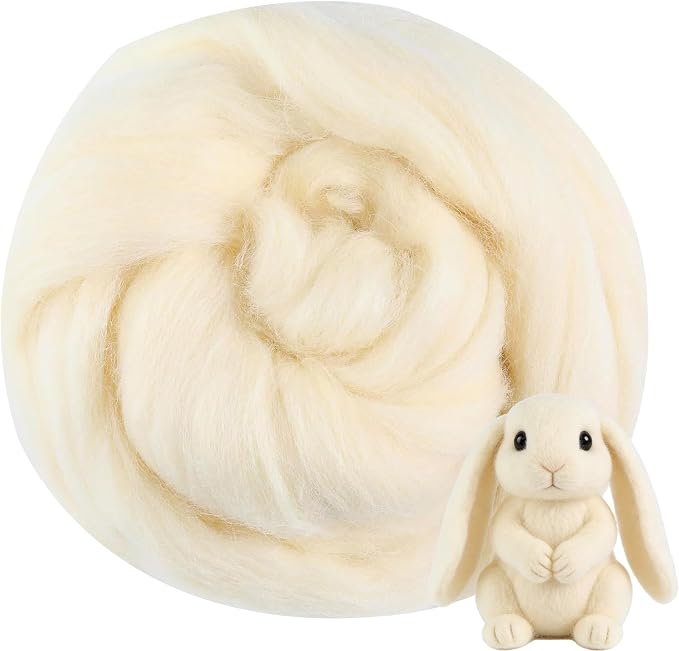 White Cream Wool Roving for Needle Felting, 3.5oz Felting Wool, Soft Wool by MakeEveryProductCarefully