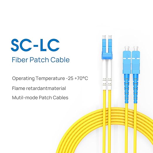 SC to LC Fiber Patch Cable,1G/10GB Single Mode Duplex SC-LC 9/125um OD 3.0mm Cable Diameter Fiber Optic Cable for SFP Transceiver, Router, Fiber Networks and More (5M)