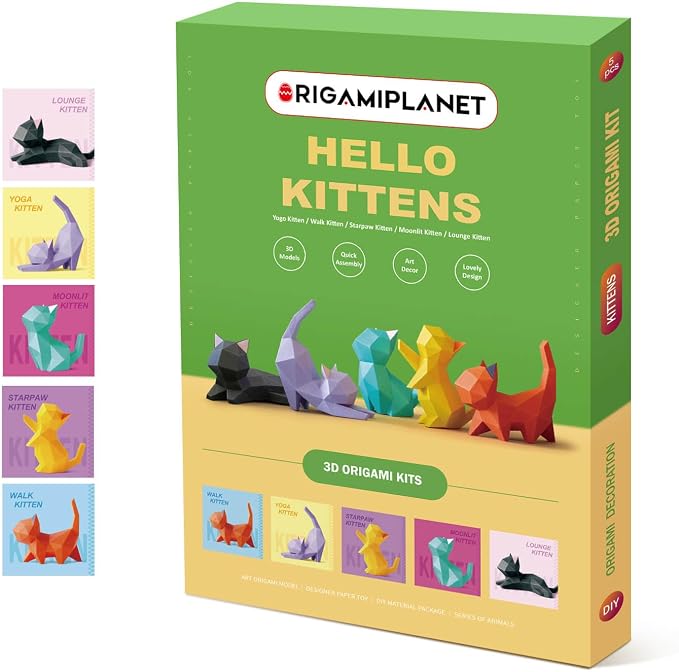 ORIGAMIPLANET Hello Kittens 3D Origami Paper Craft Gift Set-5 pcs, Cute Cat by Unknown