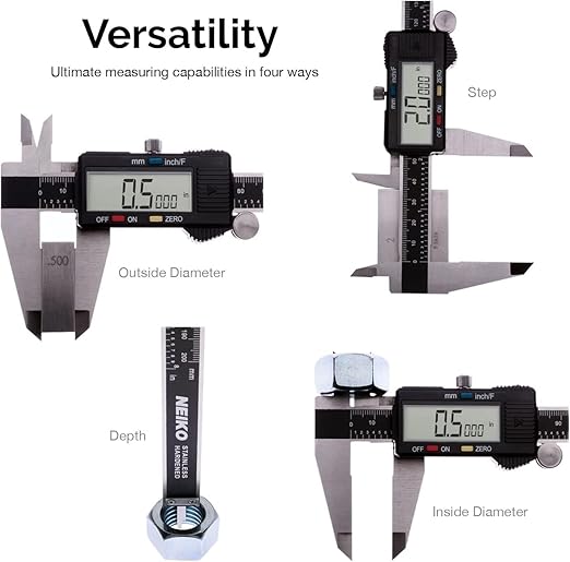 NEIKO 01407A Electronic Digital Caliper Measuring Tool, 0 - 6 Inches Stainless Steel Construction with Large LCD Screen Quick Change Button for Inch Fraction Millimeter Conversions, Digital Caliper Measuring Tool