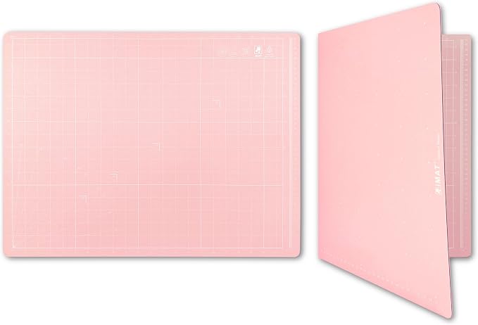 iMAT Flip Cutting Mat Note A2, Double-Sided, Rose Pink | Inch grid front by iMAT