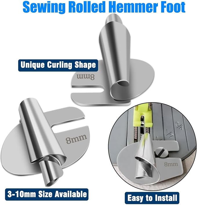 TOOVREN Universal Sewing Rolled Hemmer Foot 4PCS Rolled Hem Presser Foot - Image 3