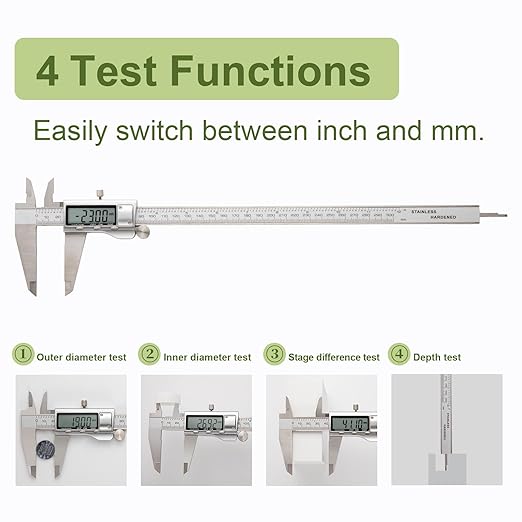 All-Metal Digital Caliper 0-12" Measuring Tool, Micrometer Caliper with Auto-Off Feature, Interchangeable Between inches and millimeters for DIY/Household and 3D Printing