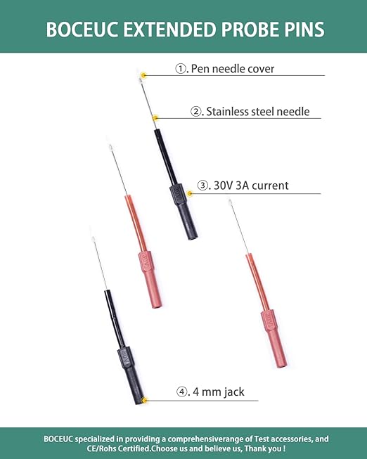 Back Probe Kit, 4 PCS Flexible Back Probes Automotive Diagnostic Test Repair Tools for Car Electrical and Multimeter Testing