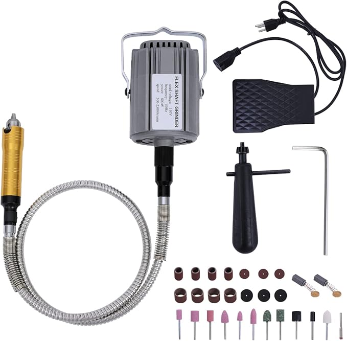 High-Powered 800W Flex Shaft Rotary Tool with Foot Pedal Control and Metal Flexible Shaft - Electric Hanging Grinder Carver for Metalworking, Repair, Carving, Buffing, Polishing, Sanding at 23000 RPM