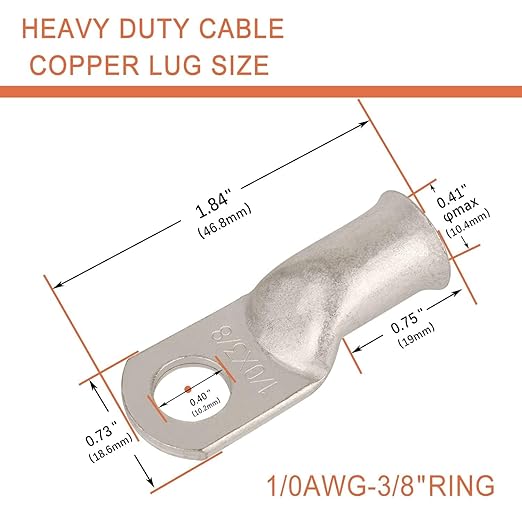 4 Pack 1/0 AWG 3/8 & 1/0 AWG 5/16 Lugs Tinned Copper Terminal Marine Battery Welding Lugs Terminal Connectors with 8 Pieces Ratio 3:1 Dual Wall Adhesive Heat Shrink
