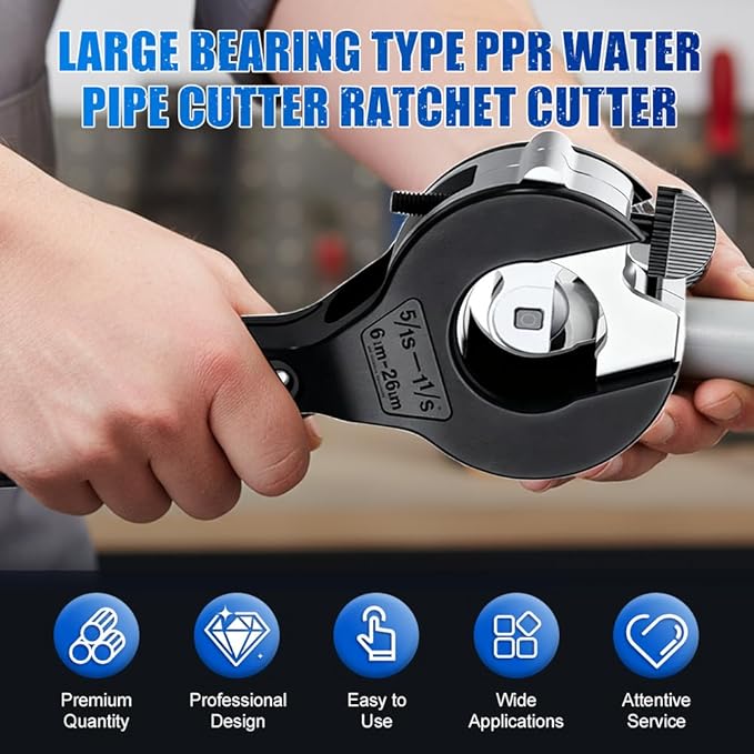 Ratcheting Tubing Cutter, 2 In 1 Close Quarters Tube Cutter 1/4" To 7/8", Large Bearing Type Ppr Pipe Ratchet Cutter, Adjustable Blade Pipe Cutting Tool with Replaceable Alloy PVC Steel Blade
