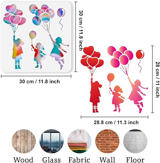 3 Styles Flying Balloon Girl Stencil - Image 2