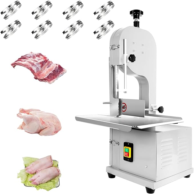 2000W Commercial Bandsaw Machine, 20x16" Stainless Steel Worktable, Cuts 0.04-8" Thickness Electric Bone Saw Machine, Frozen Meat Cutter with 8 Blades Included, for Rib Pork Beef