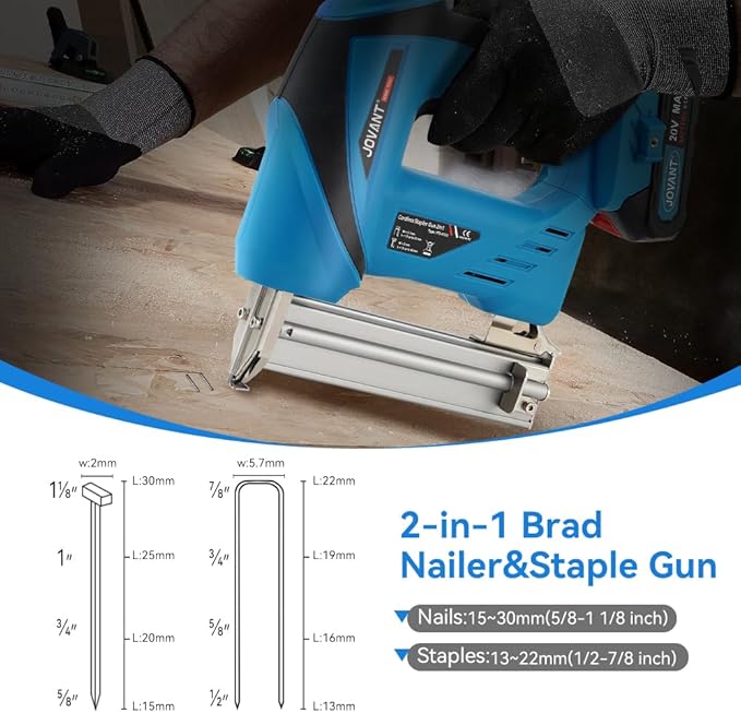 2 in 1 Nail Gun Battery Powered, 20V Cordless Nail Gun,400pcs Nails, 400pcs Staples, with Staple Puller, 2 * 2.0Ah Li-Ion Batteries and 2.4A Charger, Brad Nailer for Home Improvement & DIY