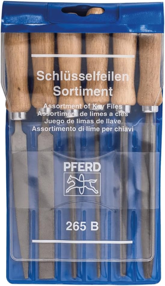 PFERD 4" Key File Set 265 B, 6-Piece – with Wooden Handles & Plastic Pouch – for Fine and Delicate Filing – Part 17012