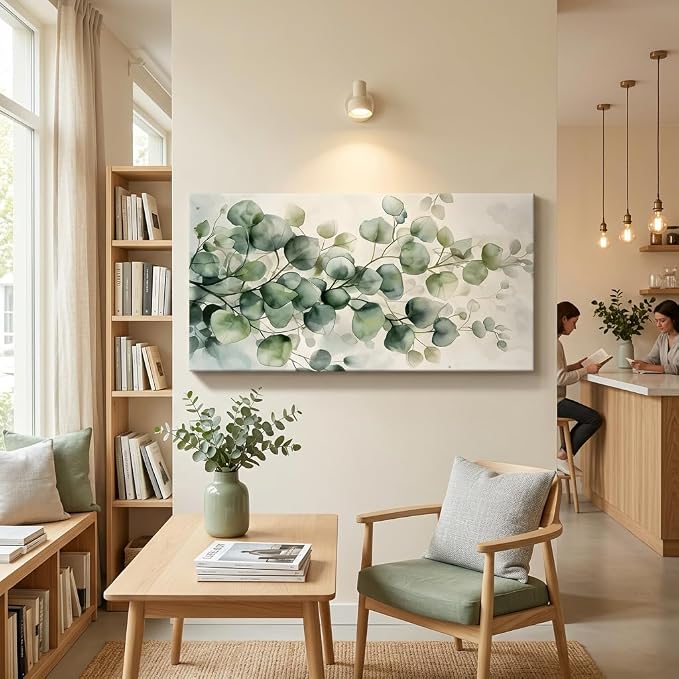 ZESTRILIA Soft Green Eucalyptus Leaves Canvas Wall Art, Calming Watercolor - Image 5