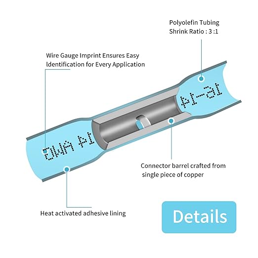16-14 AWG Heat Shrink Butt Connectors - 100Pcs Blue Insulated Waterproof Electrical Marine Automotive Wire Splice Connector Crimp Wiring Terminals