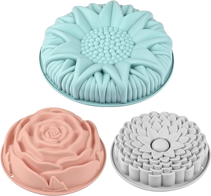 Sakolla 3 Pack Flower Shape Silicone Cake Molds, Large Round Silicone Molds by Sakolla