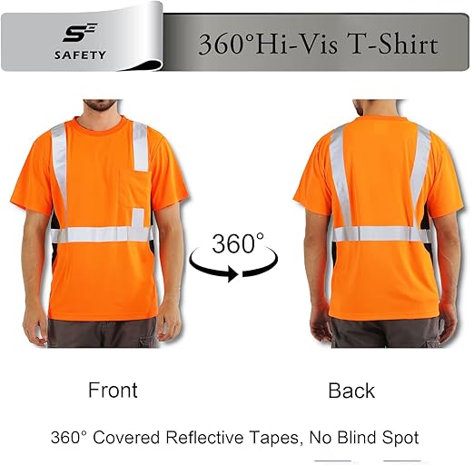 sesafety Safety Reflective Shirts, Class 2 High Visibility Shirts for Men Construction Work Mesh Short Sleeve Orange L
