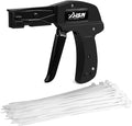 Zhushan Cable Tie Gun and Tool Set - Fastening, Flush Cutting, and Organizing with Steel Handle Zip Tie Tool for Nylon Cable Ties - Includes 50PC Cable Ties
