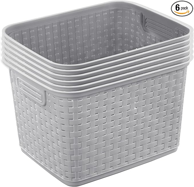 Sterilite 6-Pack Tall Weave Basket, Woven Plastic Storage Baskets by Sterilite