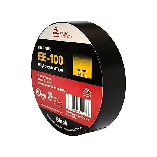 Avery Dennison Electrical Tape, General Use PVC Electric Tape, UL/CSA Listed Insulating Vinyl Tape for Electrical, Repairs, Automotive and Equipment, EE-100, ¾ in x 66 ft, Black, 1 Roll