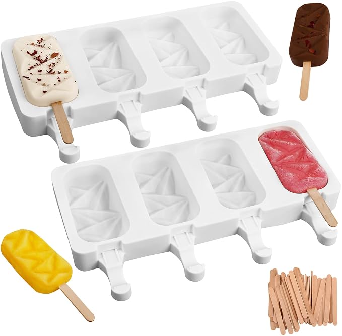 Sakolla 2 Pack Silicone Popsicle Molds, 4 Cavities Diamond Ice Cream Molds by Sakolla