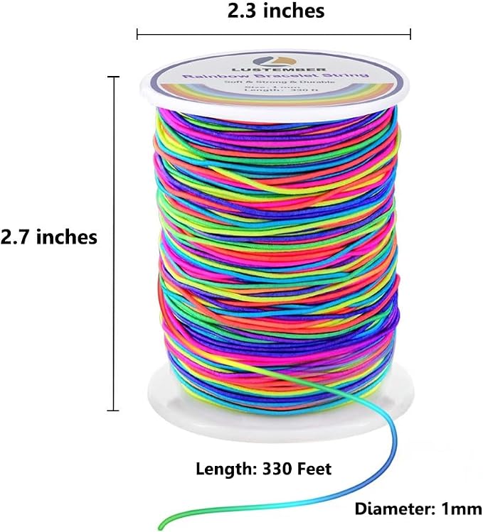 LUSTEMBER 1mm Bracelet String Elastic String, 330 Feet Sturdy Durable Rainbow - Image 2