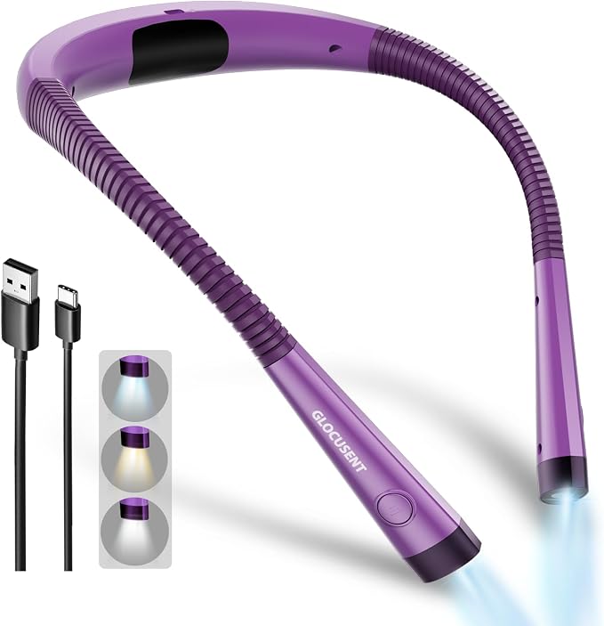 Glocusent Book Light, 3-Color & 6-Brightness Reading Light, Bendable Neck Light - Image 7
