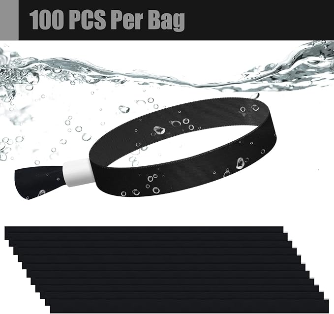 100 Pcs Cloth Event Wristbands, Event Wristbands, Colored Wrist Bands for Events, for Lightweight Concert Wrist Strap for Activities, Party Bracelets for Events (Color : Black)