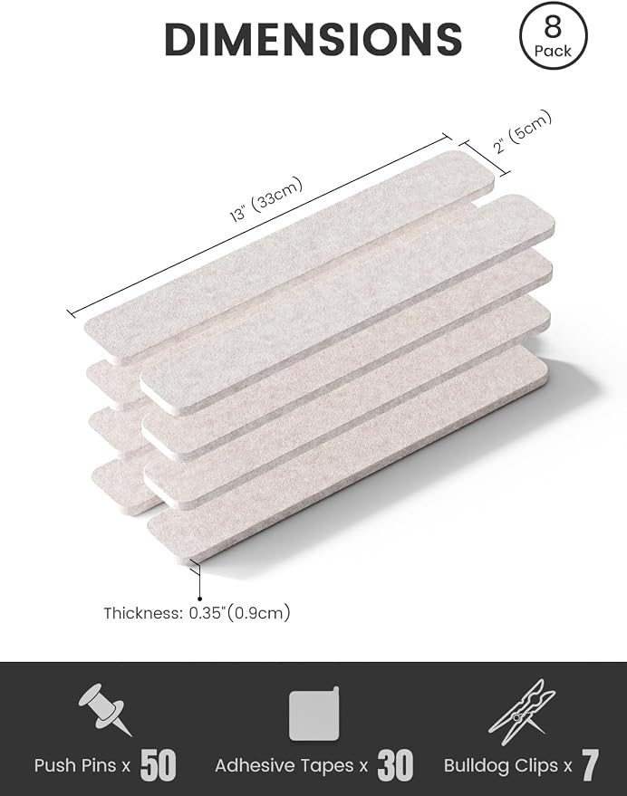 Fluxynara Cork Board Alternative Felt Strip Board 8-Pack 13"x2", Office Pin - Image 2