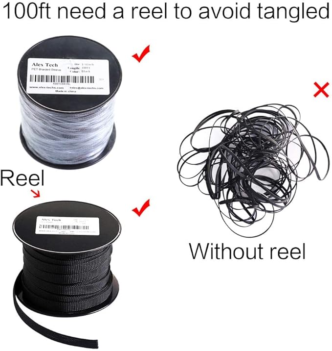 100ft - 1 inch PET Expandable Braided Sleeving – Black – Alex Tech Braided - Image 6
