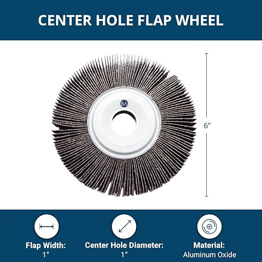 Benchmark Abrasives Aluminum Oxide 6 Inch Center Hole Flap Wheel - Bench Grinder Wheel 1” Length 1" Arbor Sander for Deburring, Sanding, Grinding, Rust Paint Removal Polishing Wheel - 320 Grit
