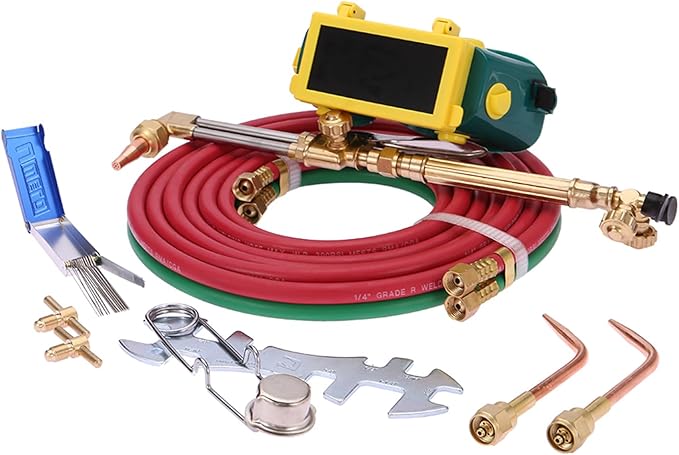 Portable Oxygen Acetylene Torch Kit, Professional Oxy - Acetylene Welding & Cutting Set with Gauge, Gas Tank Tote, Long Pipe Brass Nozzle, for Industrial & DIY Use