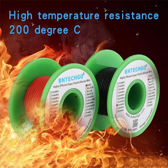 BNTECHGO 26 Gauge Silicone wire spool red 25ft and black 25ft Flexible 26 AWG Stranded Tinned Copper Wire