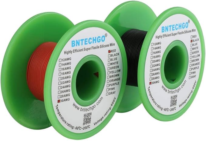 BNTECHGO 30 Gauge Silicone Wire Spool red 25ft and Black 25ft Flexible 30 AWG Stranded Tinned Copper Wire