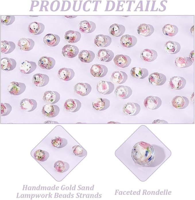 PH PandaHall 60pcs 9~10mm Rose Lampwork Beads Gold Sand Glass Beads Handmade - Image 4