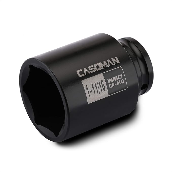 CASOMAN 6-Point 1/2-Inch Drive Deep Impact Socket- 1-11/16" (SAE), CR-MO, 1/2-inch Drive 6 Point Axle Nut Socket for Easy Removal of Axle Shaft Nuts (1-11/16")