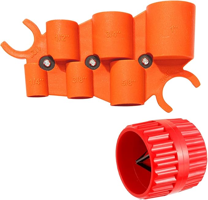 1/4'' - 1'' Depth Gauge and Pipe Deburring Tool Kit, 1/8'' to 1-5/8'' Inner Outer Reamer Pipe Tubing Chamfer Tool for PVC, PPR, CPVC, Brass, Aluminum Pipe