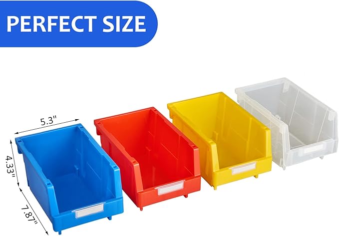 Tool bins Garage Storage Bins Small Parts Container Stacking storage bin Wall mounted storage bins(Blue,pack of 12)