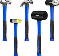 5-Pack Hammer Set,Rubber Mallet 32oz, Double-Faced Mallet 22oz,16oz Claw Hammer,16oz Ball Peen Hammer,3lb Sledge Hammer,Ergonomic Handle