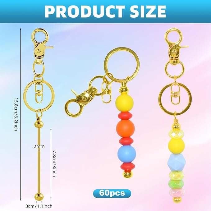 80 Pcs Beadable Keychains Bulk Kit – DIY Keychain Making Supplies - Image 2