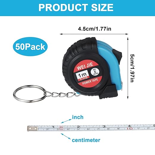 50 Pcs Mini Tape Measure Keychain 1 m/ 3 ft Retractable Pocket Etractable Small Measuring Tape Keychains with Lock Bulk Pocket Measuring Keychain for Construction Birthday Party Favors School Stuff